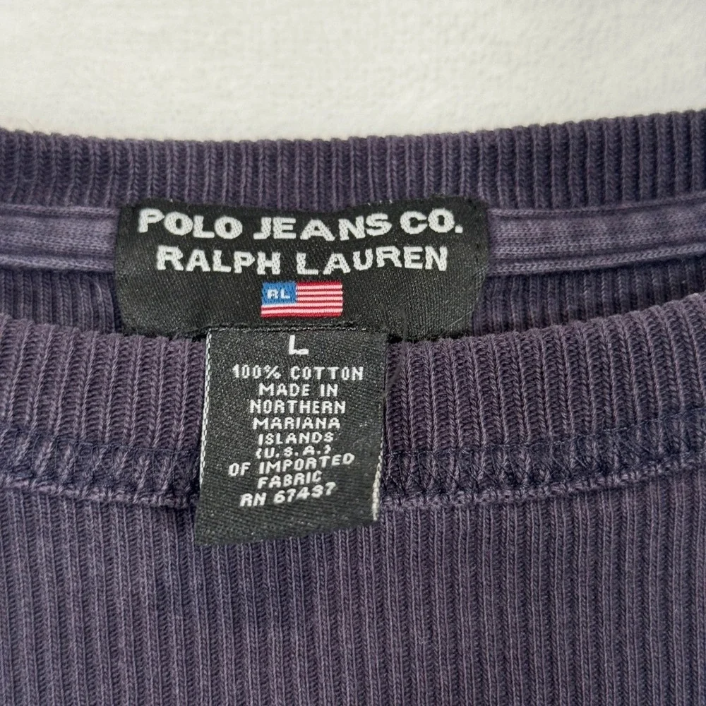 Polo Jeans Co Ralph Lauren Navy Blue Ribbed Long Sleeve Shirt Large